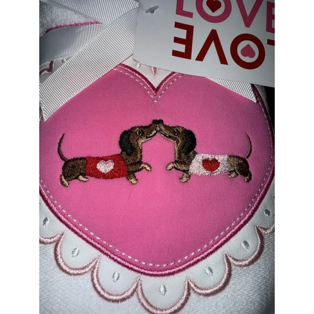 NEW 2 16x26” Pink Heart Dachshund Embroidered Hand Towels SO SOFT & SO CUTE